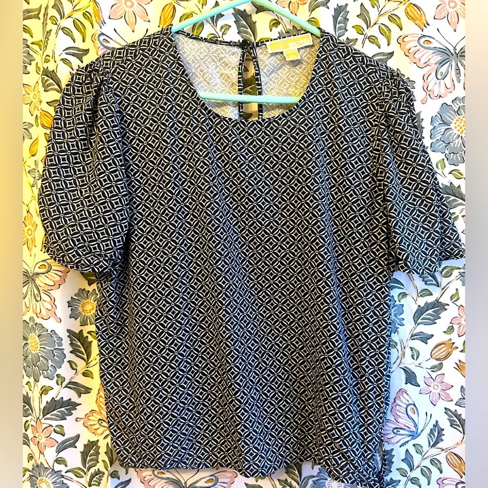 Michael Kors Black and White Diamond Pattern Blouse